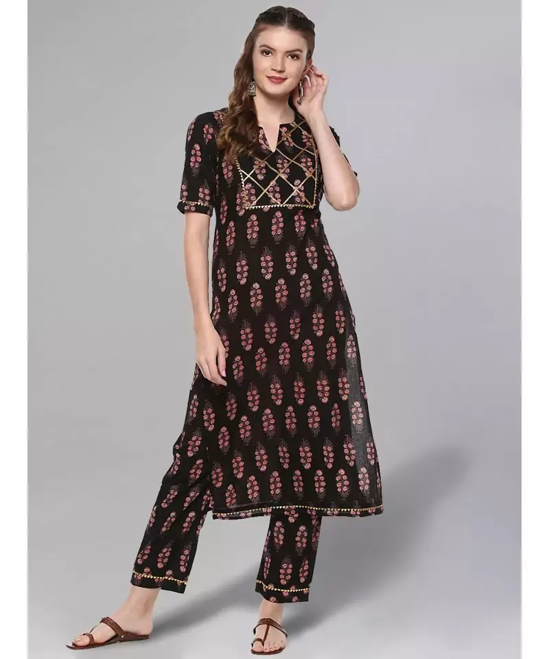 Black Printed Kurta Set