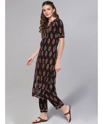 Black Printed Kurta Set 4