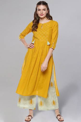 Mustard And Sage Green Kurta Set