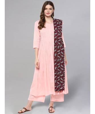 Baby Pink Kurta Set With Printed Dupatta 1