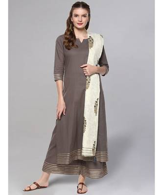 Grey Kurta Set With Printed Dupatta 1