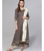 Grey Kurta Set With Printed Dupatta