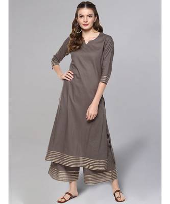 Grey Kurta Set With Printed Dupatta 2