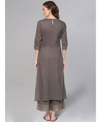 Grey Kurta Set With Printed Dupatta 3