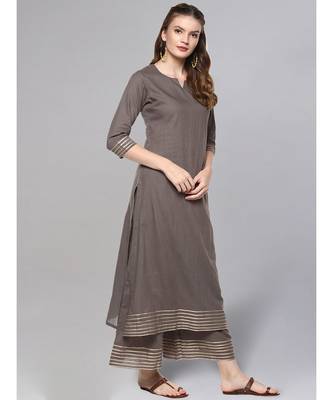 Grey Kurta Set With Printed Dupatta 5