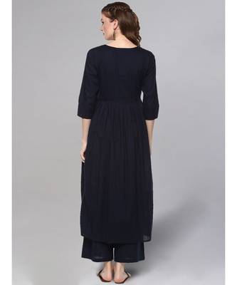 Navy Blue Kurta Set With Printed Dupatta 3