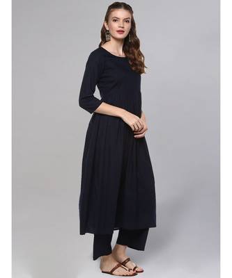 Navy Blue Kurta Set With Printed Dupatta 5