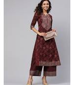 Maroon Printed Cotton Kurta Set