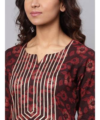 Maroon Printed Cotton Kurta Set 2