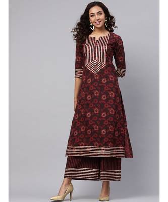 Maroon Printed Cotton Kurta Set 4