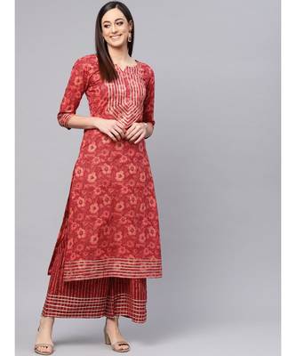 Orange Printed Cotton Kurta Set 1