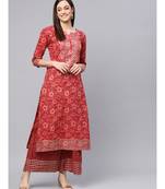 Orange Printed Cotton Kurta Set