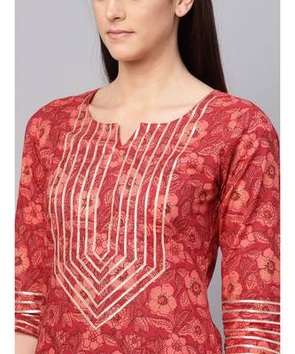 Orange Printed Cotton Kurta Set 2