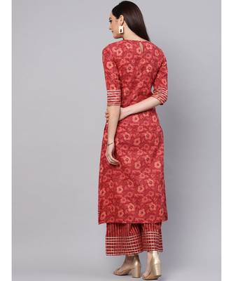 Orange Printed Cotton Kurta Set 5