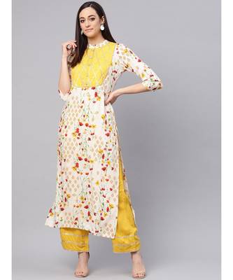 Printed Kurta With Solid Palazzo Pants 1