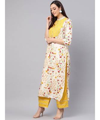 Printed Kurta With Solid Palazzo Pants 4