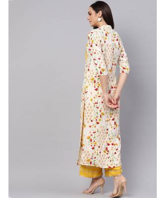 Printed Kurta With Solid Palazzo Pants 5