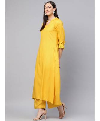 Lemon Yellow A-line Kurta With Palazzo Pants 1