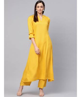 Lemon Yellow A-line Kurta With Palazzo Pants 4