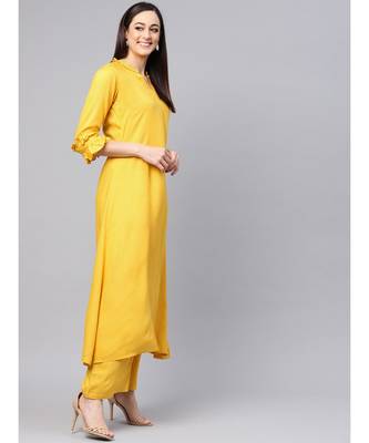 Lemon Yellow A-line Kurta With Palazzo Pants 5