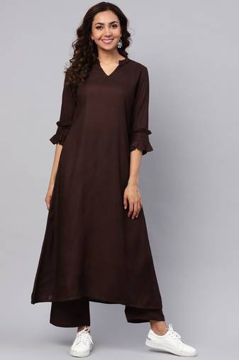 Maroon A-line Kurta With Palazzo Pants