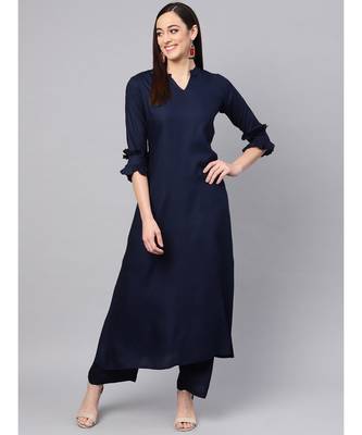 Blue A-line Kurta With Palazzo Pants 1