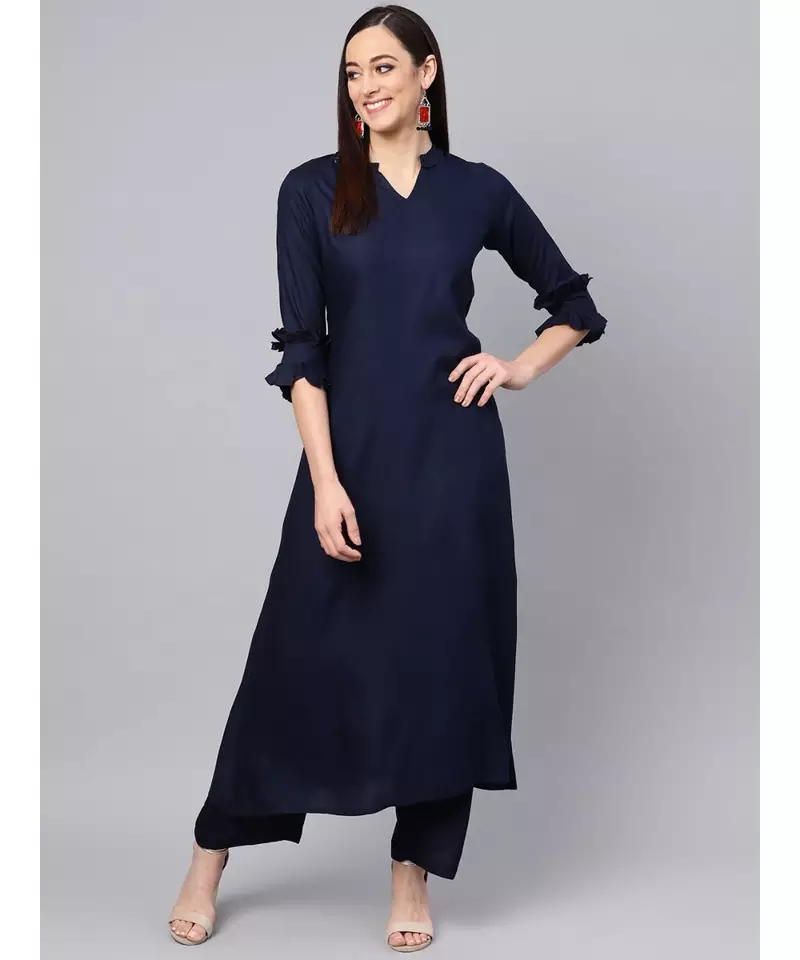 Blue A-line Kurta With Palazzo Pants