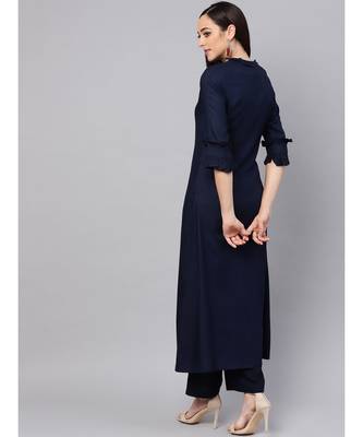 Blue A-line Kurta With Palazzo Pants 5