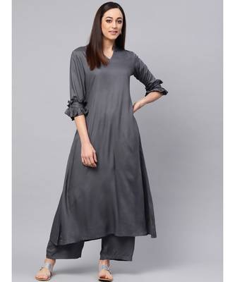 Grey A-line Kurta With Palazzo Pants 1