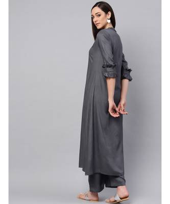 Grey A-line Kurta With Palazzo Pants 5