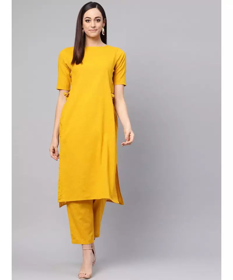 Mustard Color Straight Kurta With Pants
