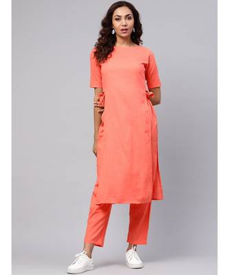 Peach Straight Kurta With Pants 4