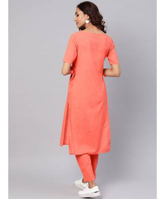 Peach Straight Kurta With Pants 5