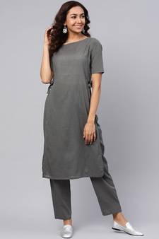Grey Straight Kurta With Pants