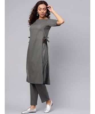 Grey Straight Kurta With Pants 4