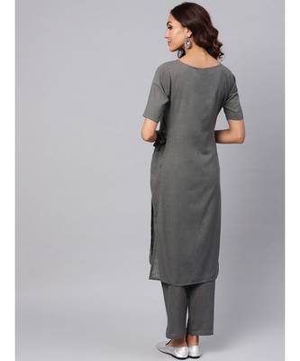Grey Straight Kurta With Pants 5