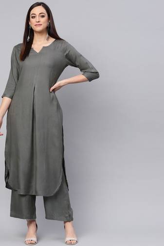 Grey Kurta With Palazzo Pants
