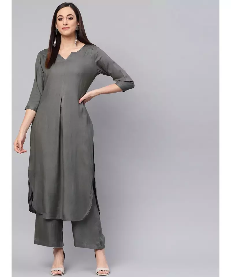 Grey Kurta With Palazzo Pants