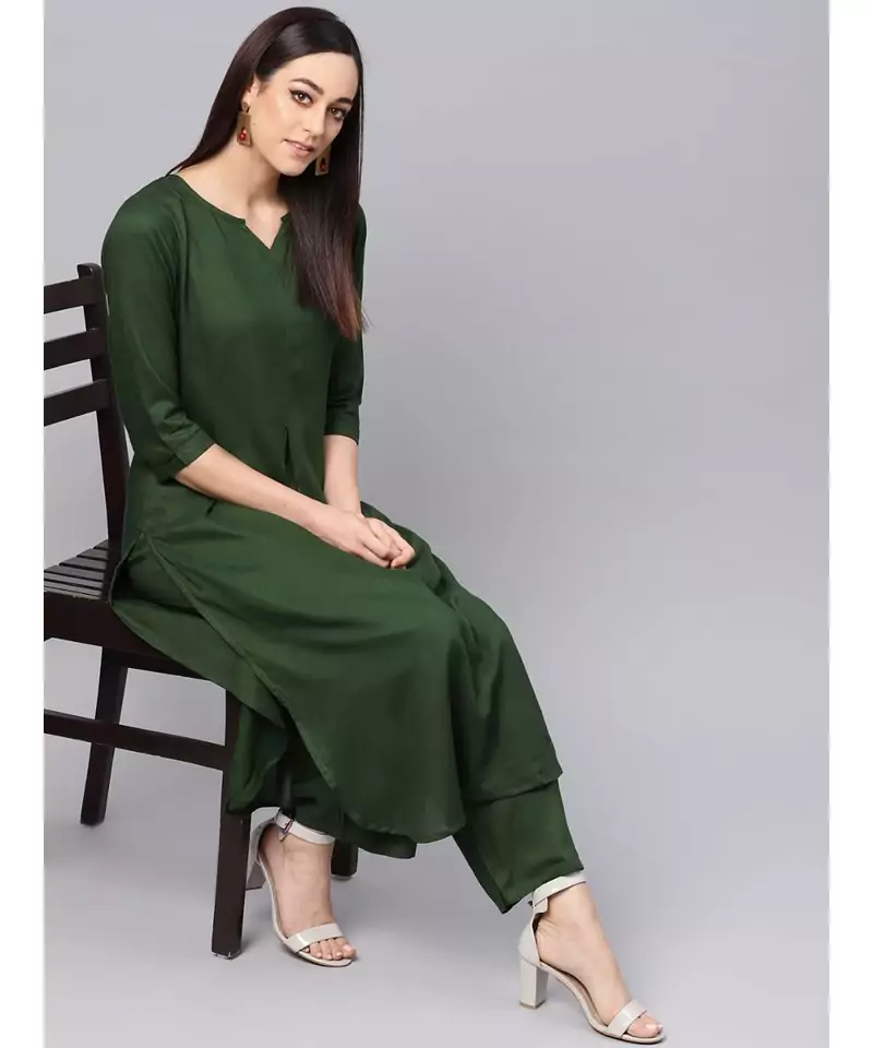 Green Kurta With Palazzo Pants
