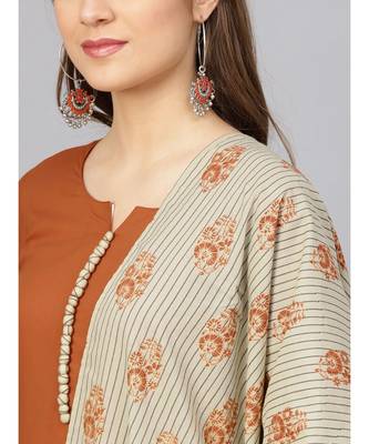 Rust Kurta With Printed Pants And Dupatta 2