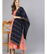 Salmon Kurta Set With Navy Blue Dupatta