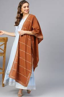 Sky Blue Kurta Set With Rust Dupatta