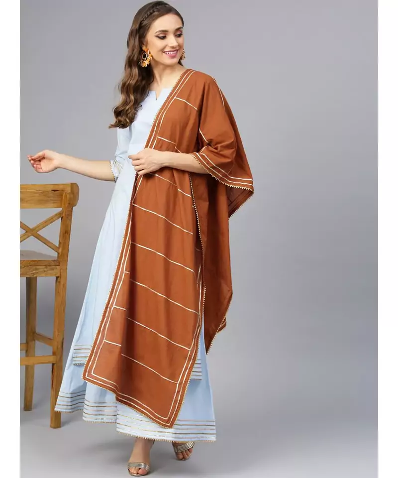 Sky Blue Kurta Set With Rust Dupatta
