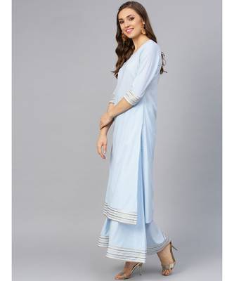 Sky Blue Kurta Set With Rust Dupatta 5