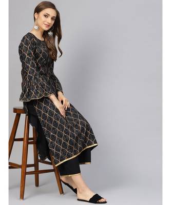 Black Printed Kurta With Palazzo Pants 1