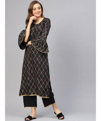 Black Printed Kurta With Palazzo Pants 4