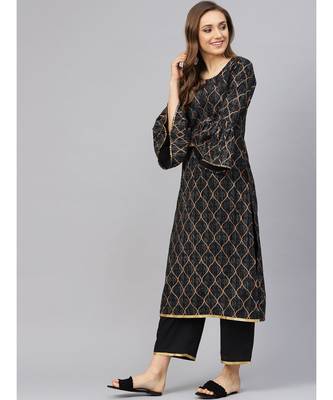 Black Printed Kurta With Palazzo Pants 5