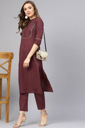 Raspberry Color Kurta With Pants