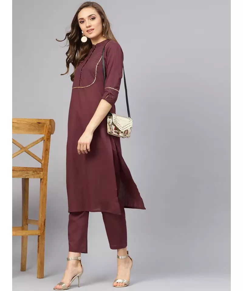 Raspberry Color Kurta With Pants