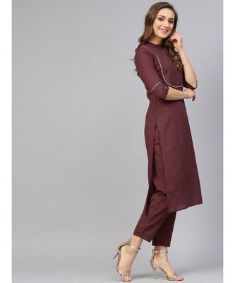 Raspberry Color Kurta With Pants 5